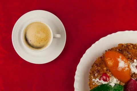 White cup of coffee  on red background Stock Photos