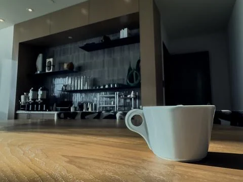 White cup of coffee on the table. Stock Photos