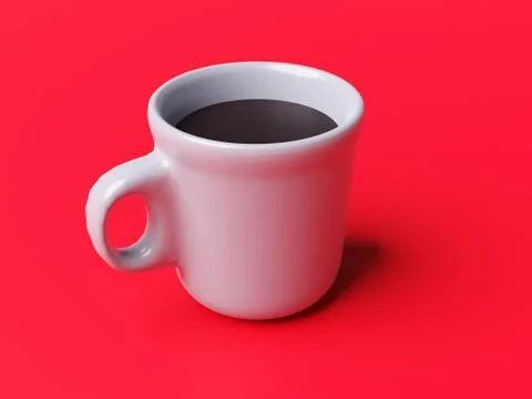White cup with drink on red background Illustrazione stock