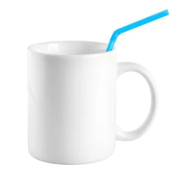 White cup with a drinking straw (path) Stock Photos
