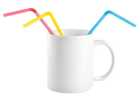 White cup with a drinking straw Foto stock