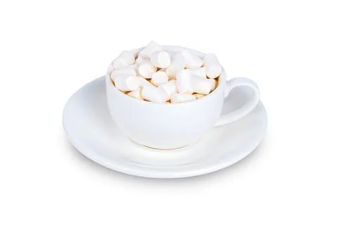 White Cup of hot cocoa with marshmallows , isolated on white background Stock Photos