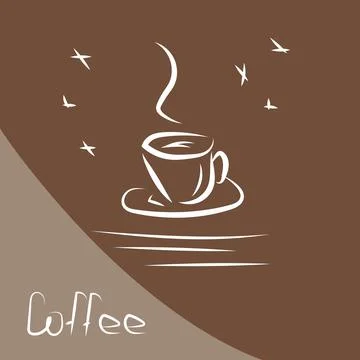 White cup of hot coffee on a brown background Stock Illustration