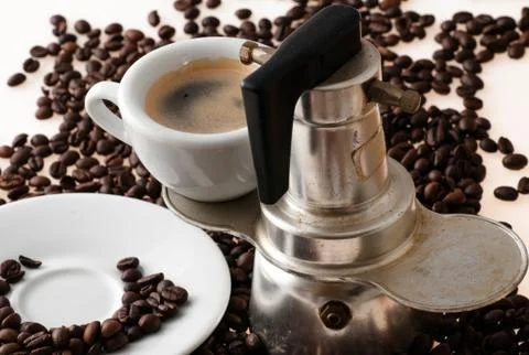 White cup with old Neapolitan coffee Stock Photos