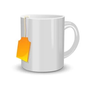 White cup of tea with label Stock Illustration