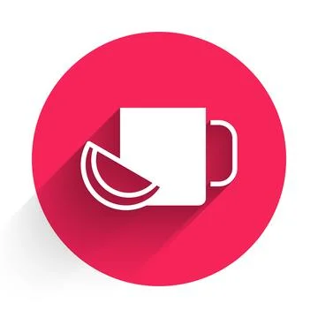 White Cup of tea with lemon icon isolated with long shadow background. Red .. Stock Illustration