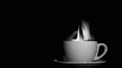 White cup of tea or coffee  with steam on  black background. Black and white Stock-Footage 61217131