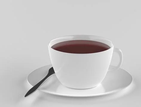 White cup with tea on a white background 3d rendering Stock Illustration