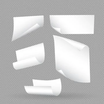 White curl paper notebook sheets with shadow for note or message falling on gray Stock Illustration