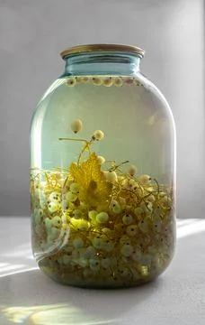 White currant compote, jar on a white background, close-up Stock Photos