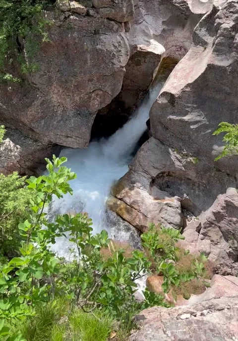 White Curril Stream Water Between Steep Rock Faces in Theth Albania Video stock 292885936