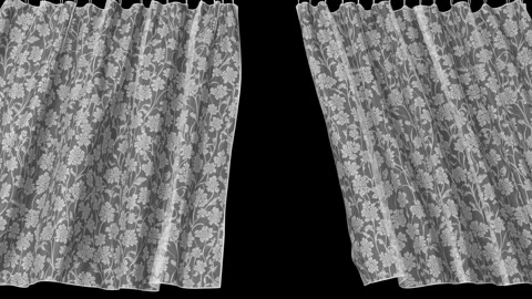 White Curtain with a Flowers Pattern is Slowly Swaying in the Wind Stock Footage 294752370