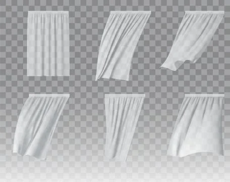 White curtain set vector realistic illustration Stock Illustration