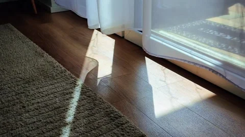 White curtains tulle moves from wind from an open window. Stock Footage 337257297