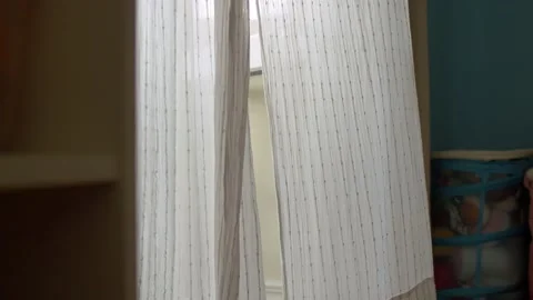 White curtains on the window in the room Stock Footage 130937273