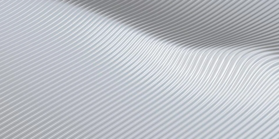 White curve distorted shape Parallel lines White plastic tube texture Modern Illustrazione stock
