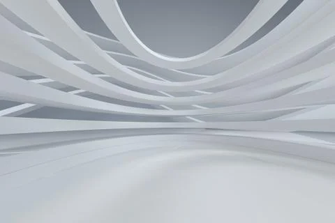 White curve geometry with empty ground, 3d rendering. Illustrazione stock