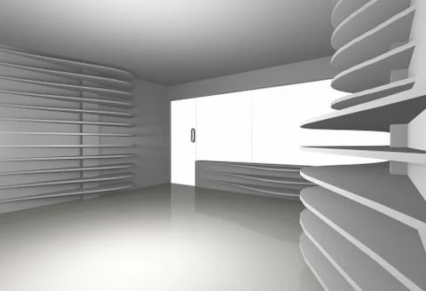 White curve shelfs in empty interior Stock Illustration