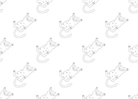 White Cute Cat Laying on Back Seamless Background Stock Illustration