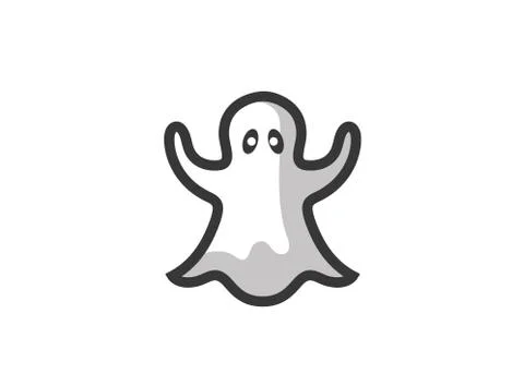 White Cute Ghost flying for funny halloween Logo Stock Illustration