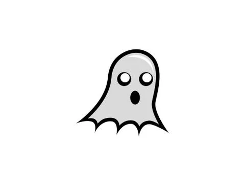 White Cute Ghost flying head for funny halloween Logo Stock Illustration
