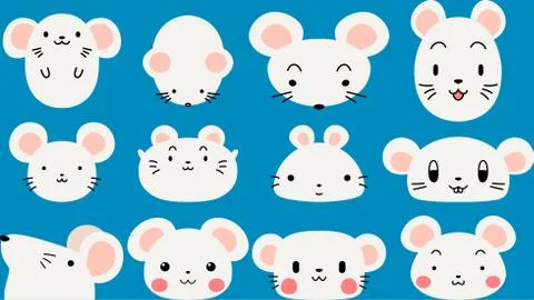 White Cute mouse face set Stock Illustration