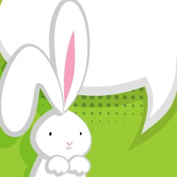 White cute rabbit green comic bubble Stock Illustration
