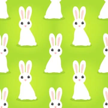 White cute rabbits seamless pattern. Vector illustration. Stock Illustration