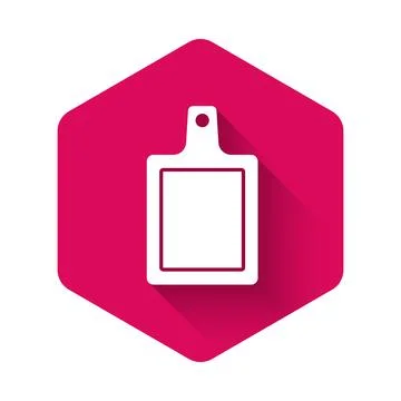 White Cutting board icon isolated with long shadow. Chopping Board symbol. Pink Stock Illustration