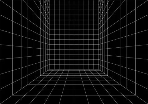 White Cyber Grid Structure Of Empty Room With White Far Wall Stock Illustration