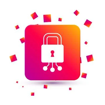 White Cyber security icon isolated on white background. Closed padlock on d.. Illustrazione stock
