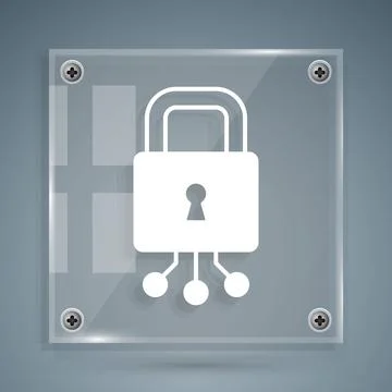 White Cyber security icon isolated on grey background. Closed padlock on di.. Illustrazione stock