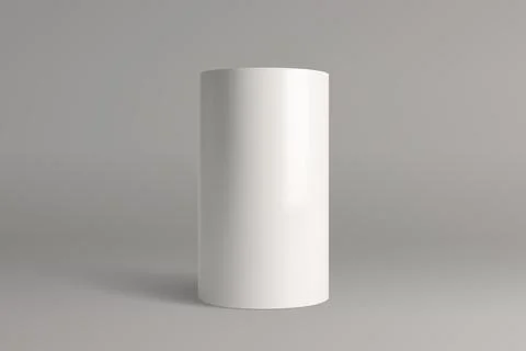 White cylinder on a gray gradient background, casting a soft shadow. イラスト素材