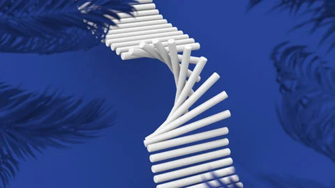 White cylinders, blue background, palm trees. 3d render. Stock Footage 152487641