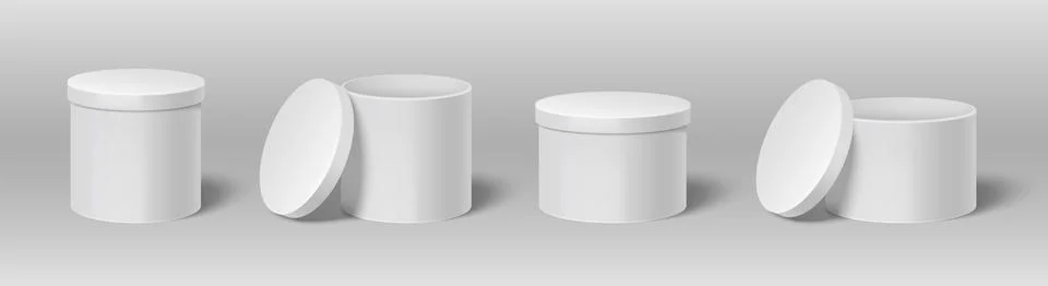 White cylindrical gift boxes set on background Иллюстрация