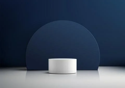 White cylindrical podium on blue background with semicircle arch for luxury.. Illustrazione stock
