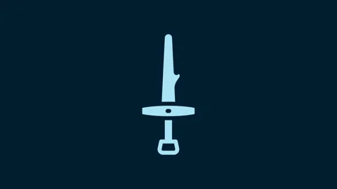 White Dagger icon isolated on blue background. Knife icon. Sword with sharp Stock Footage 229568704