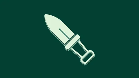 White Dagger icon isolated on green background. Knife icon. Sword with sharp Stock Footage 236030406