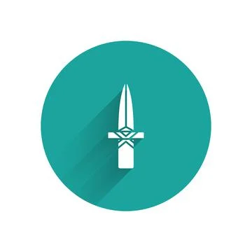 White Dagger icon isolated with long shadow. Knife icon. Sword with sharp blade Stock Illustration