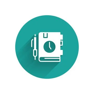 White Daily paper notepad icon isolated with long shadow. Green circle butt.. Illustrazione stock