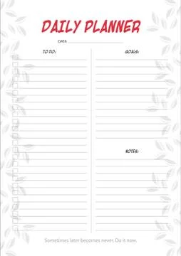 White daily planner with minimalistic  leaf design Stock Illustration