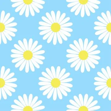 White daisies on blue sky background seamless pattern Ilustração Stock