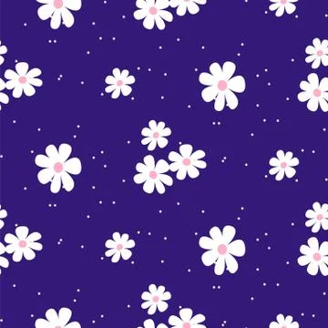 White daisy on blue background seamless pattern texture. Illustrazione stock