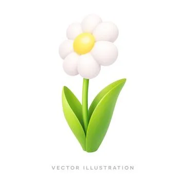 White daisy flower 3D realistic icon. Minimal spring vector illustration Stock Illustration