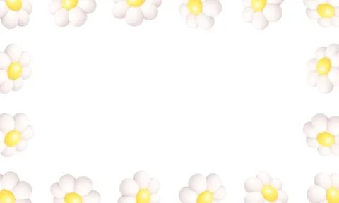 White daisy flower border frame. Minimal spring floral pattern template イラスト素材