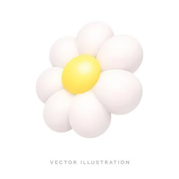 White daisy flower isolated on white background. Minimal spring 3D realistic Stock Illustration