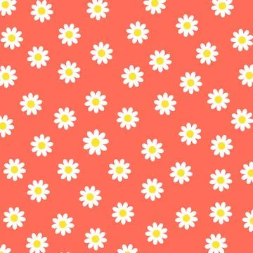 White daisy flower pattern on orange background vector Stock Illustration