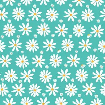 White daisy flowers pattern on pastel green background, seamless background Stock Illustration