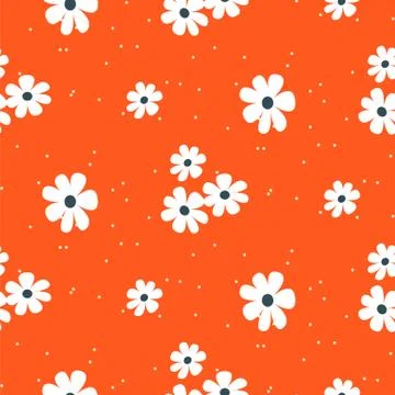 White daisy on red background seamless pattern texture. Illustrazione stock