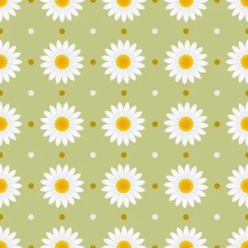 White Daisy Seamless Pattern on Green Background Stock Illustration